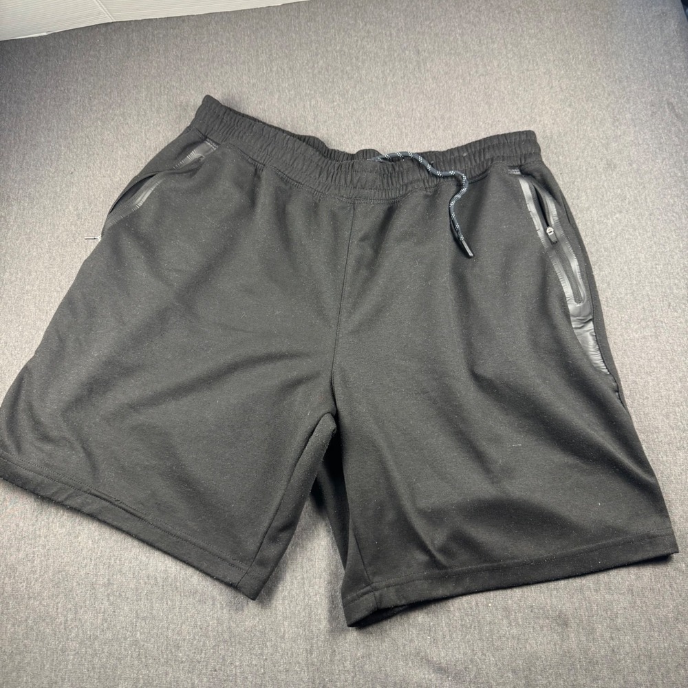 Active Lounge Shorts Mens XXL Black Drawstring Elastic Waist Zipper Pockets